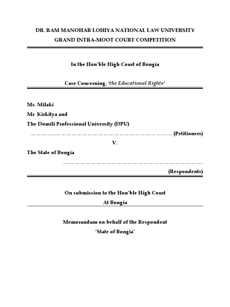 MEMORIAL FOR THE MOOT COURT U.S. State Jurisdiction