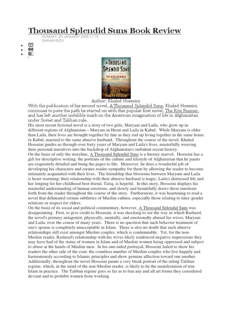 Thousand Splendid Suns Book Review | Download Free PDF | Religion And ...
