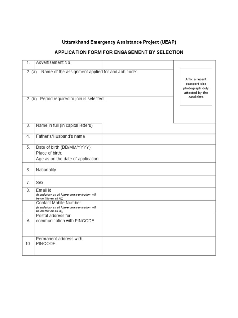 Uttarakhand Emergency Assistance Project (UEAP) Application Form For ...