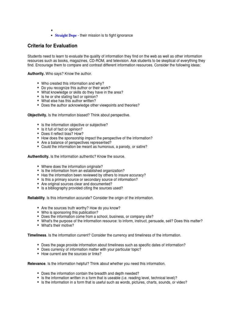 Website Evaluation Criteria Pdf Websites World Wide Web