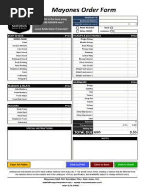 Mayones Order Form 2013