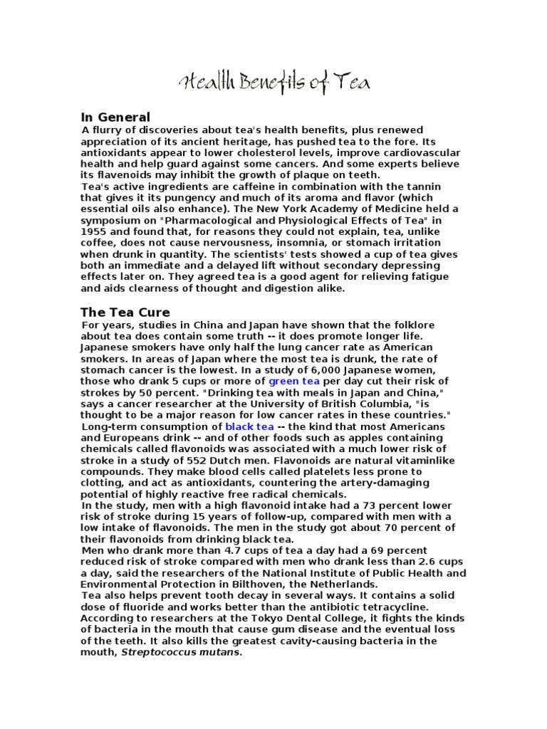 Health Benefits of Tea | PDF | Flavonoid | Medical Specialties