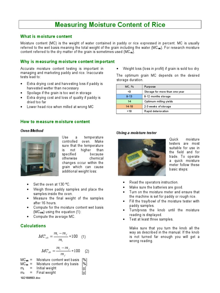 Measuring Moisture Content of Rice1 Rice Agriculture Free 30day