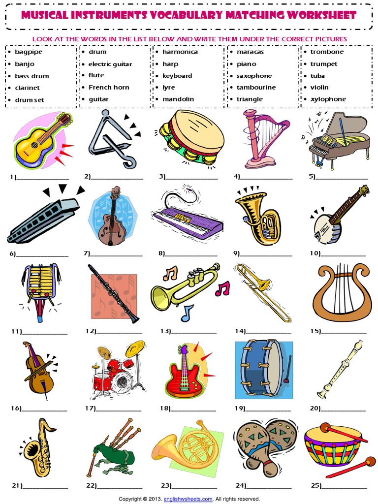 Free Printable Musical Instrument Worksheets