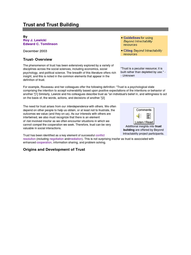 Trust as the Foundation of Relationships | PDF | Trust (Emotion ...