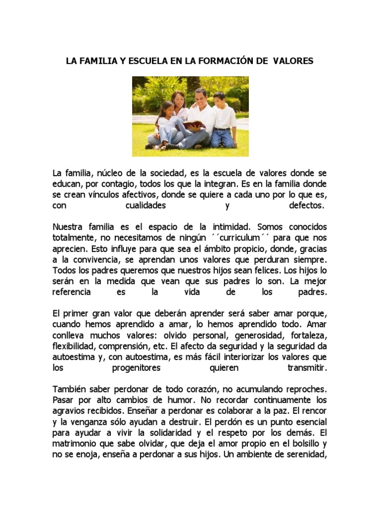 Formación de Valores en Familia y Escuela | PDF | Familia | Sociedad