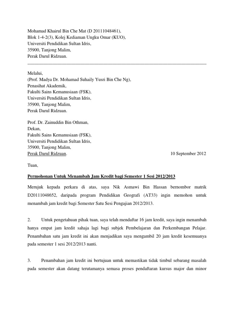 Surat Penambahan Jam Kredit Pdf