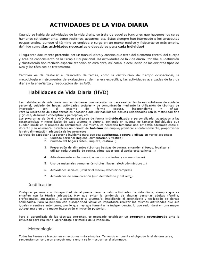 Actividades de la Vida Diaria en Terapia Ocupacional | PDF | Terapia ...