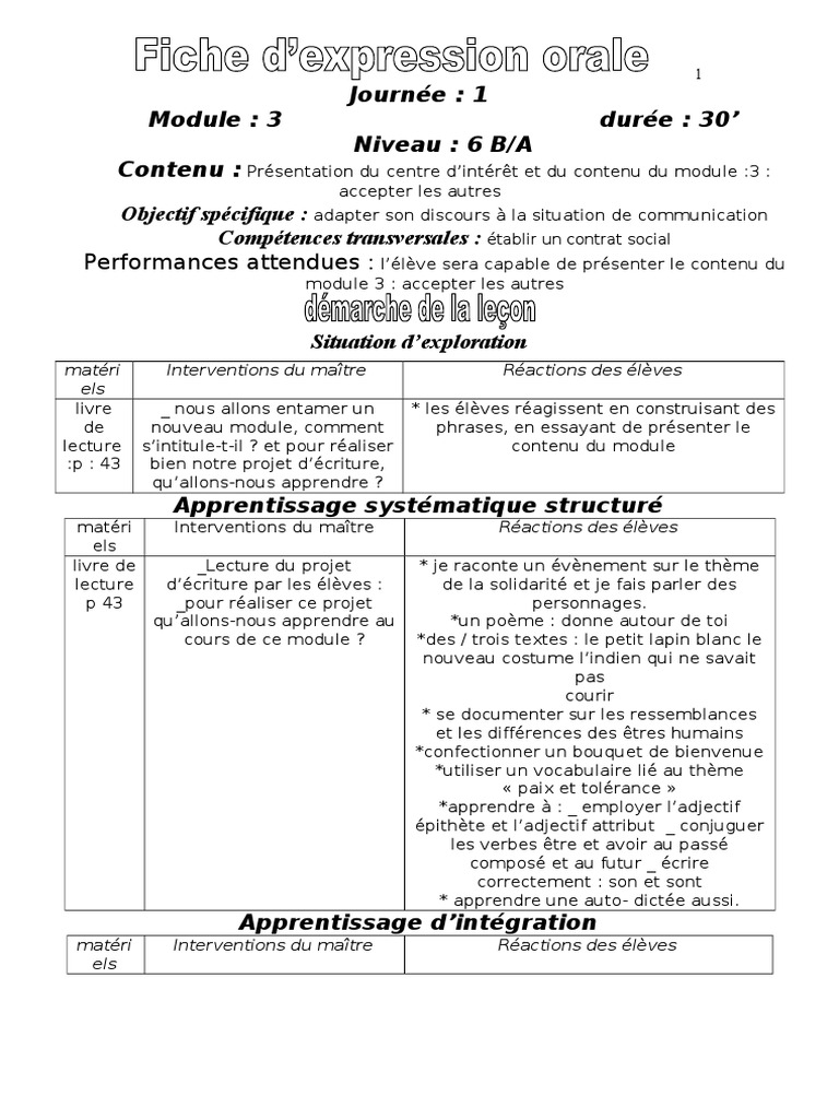 Exemple De Fiche Pour L oral De Français Pdf Fiches D'expression Orale Français 6 Ème Année Primai | PDF | La nature