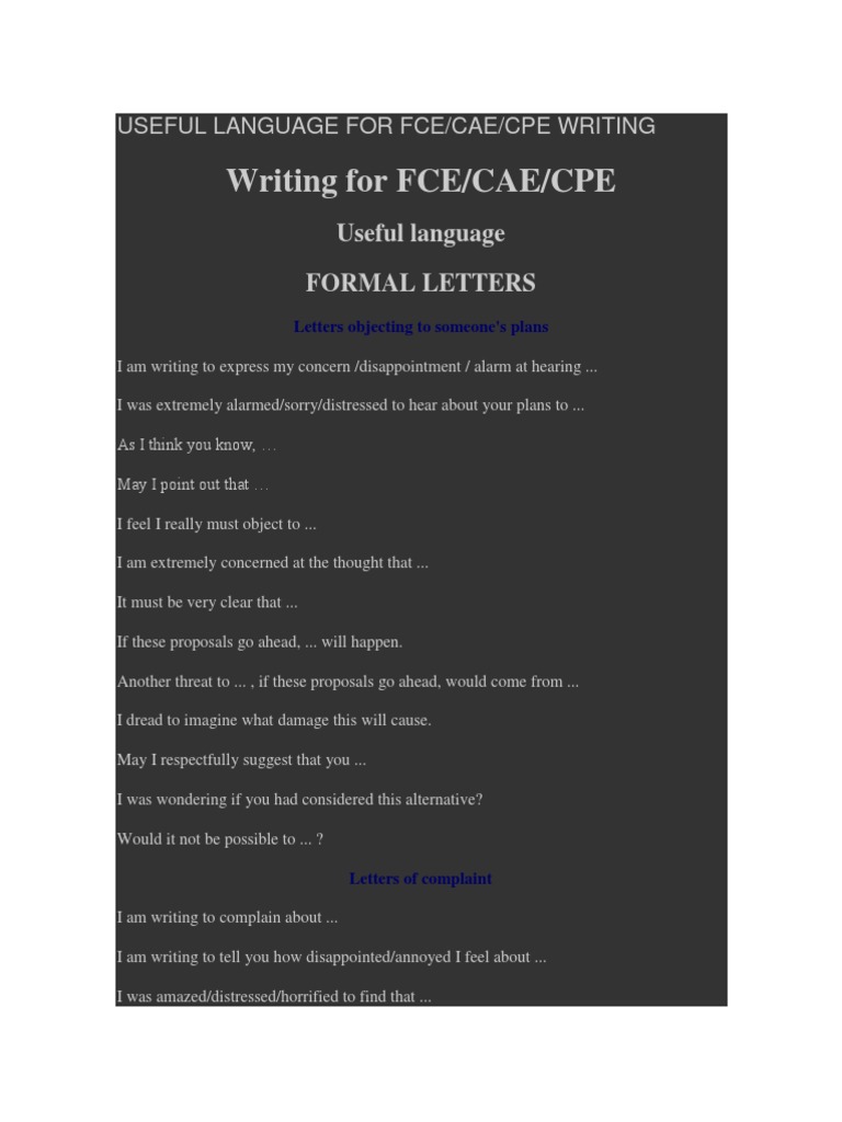 FCE Writing: Useful Phrases Guide | PDF