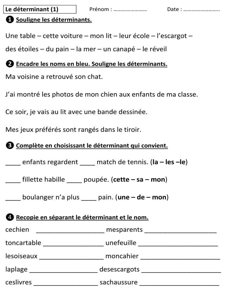 Exercices Sur Les Déterminants Ce1 Ce1 Le Determinant Exercices 01 | Mathématiques