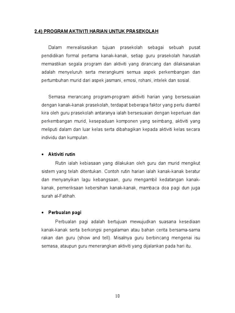 2 4 Program Aktiviti Harian Untuk Prasekolah Pdf