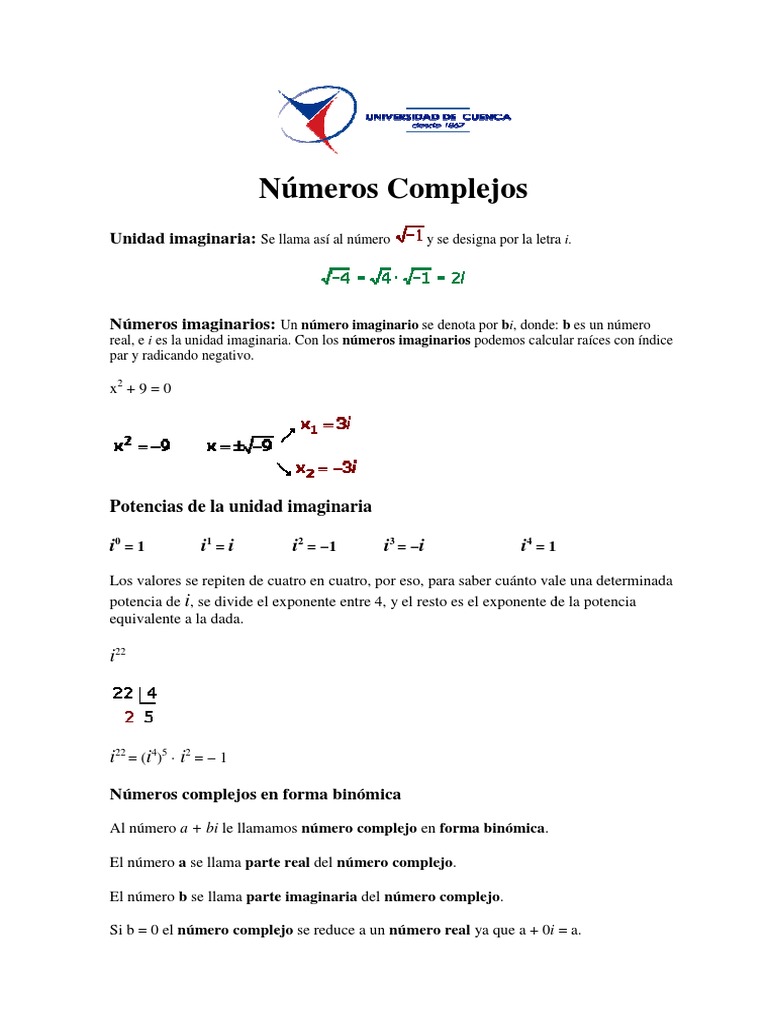 Numeros Complejos Resumen Ejercicios