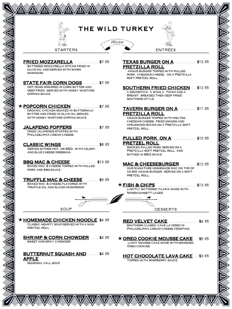 Wild Turkey Restaurant Menu Highlights | PDF | Home & Garden