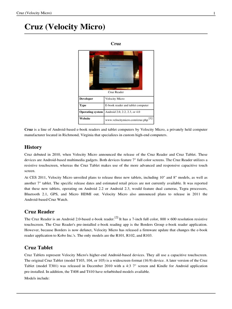 Velocity Cruz Tablet Overview | PDF | Portable Electronics | Smartphone