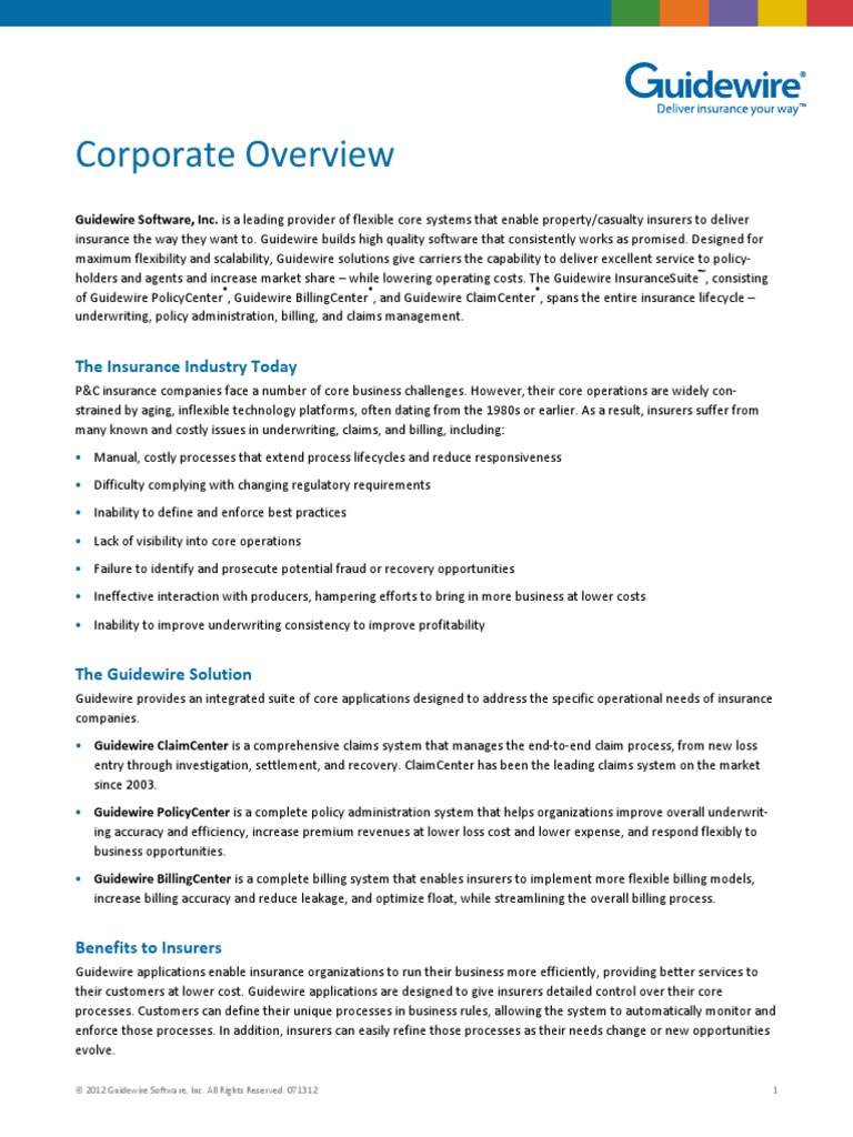 Factsheet Guidewire CompanyOverview PDF Product Lifecycle