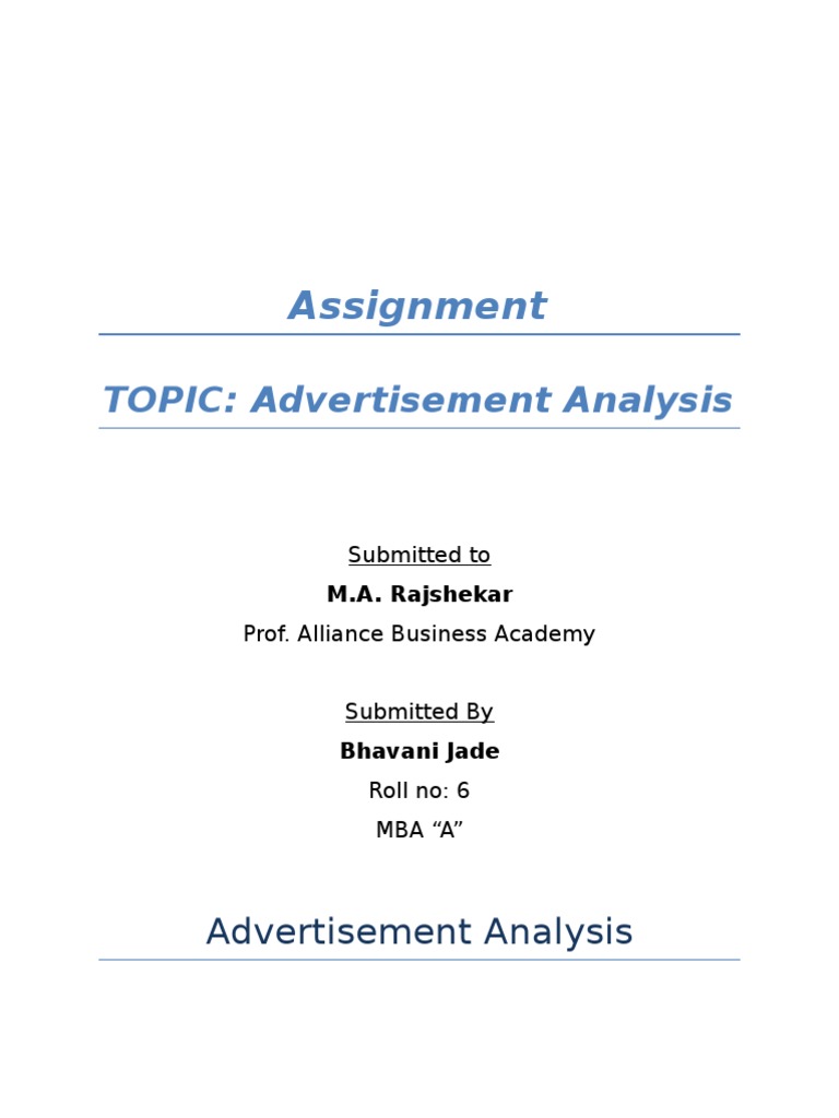 Advertisement Analysis Assignment | PDF | Advertising | Newspapers