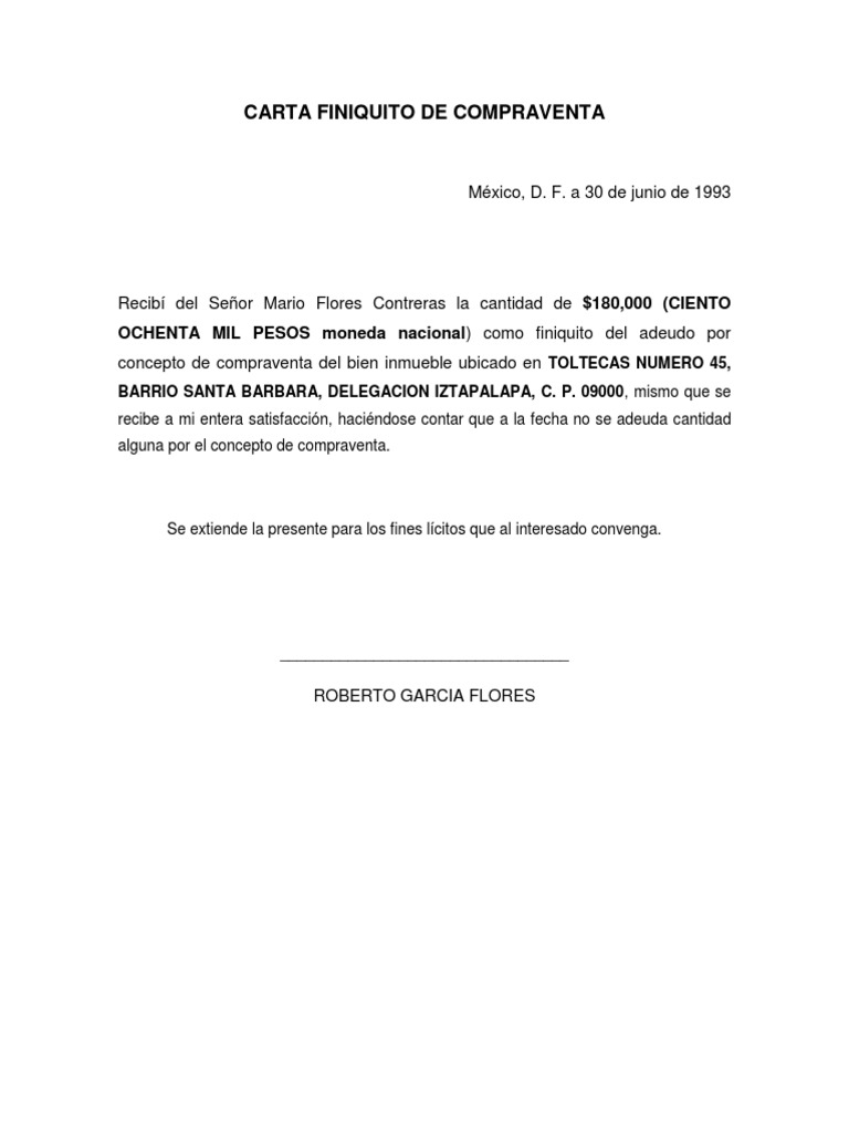 Carta Finiquito de Compraventa  PDF  Moneda  Negocios
