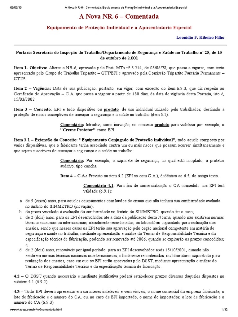 A Nova NR-6 - Comentada_ Equipamento de Proteção Individual e a