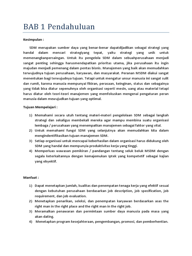 Kesimpulan Dan Tujuan Dari Materi Sdm