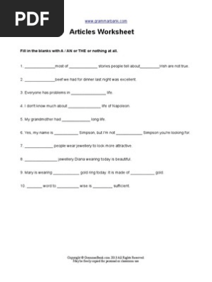 Articles Worksheet