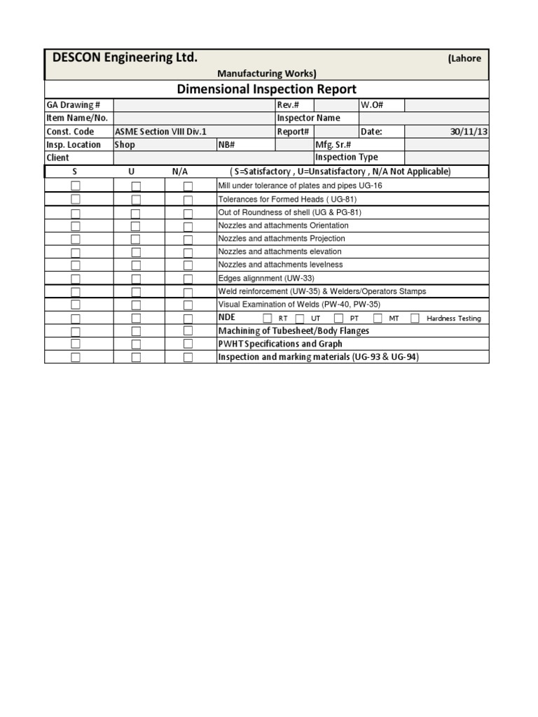 Dimensional Inspection Report