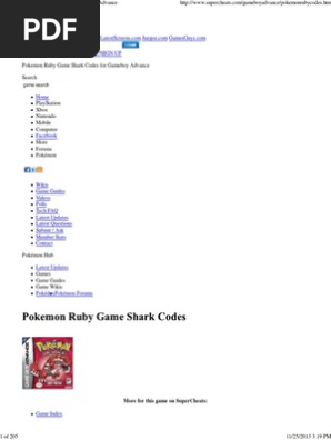 Pokemon Ruby Game Shark Codes, Gameboy Advance