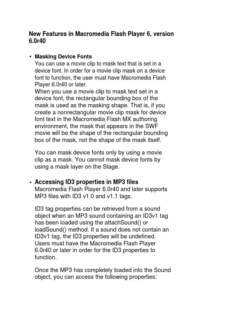 Macromedia Flash Player 6 Features | PDF | Adobe Flash | Web Browser