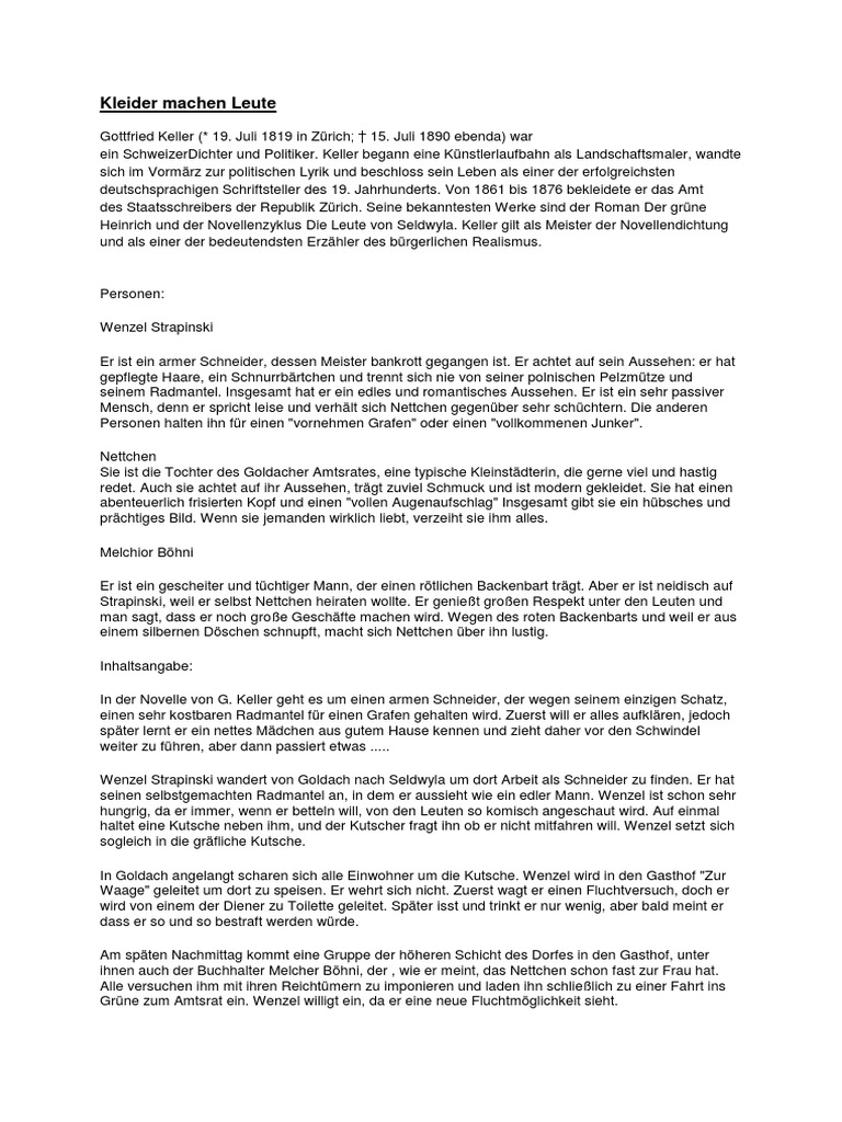 Überschuss Gereiztheit vertrauen kleider machen leute der erste fluchtversuch des schneiders