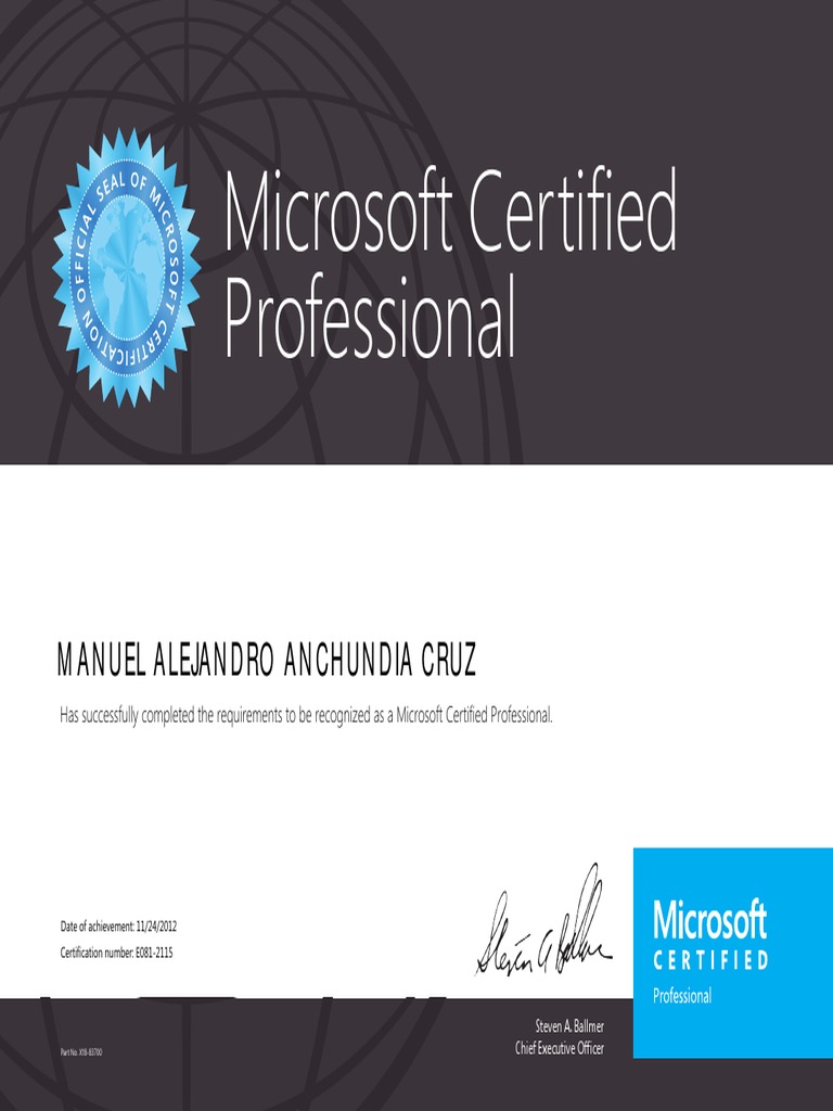 Microsoft Certified Professional Achievement | PDF | Business | Computers