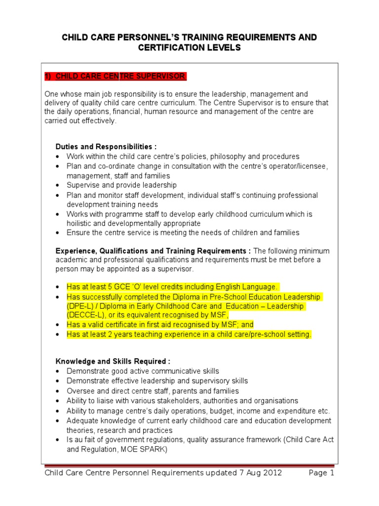 Required Qualifications PDF Child Care Relationships