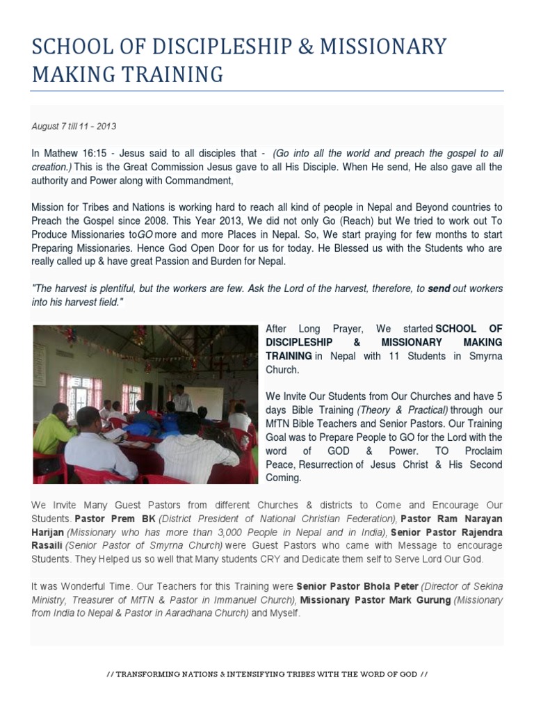 School of Discipleship & Missionary Making Training | PDF | Disciple ...