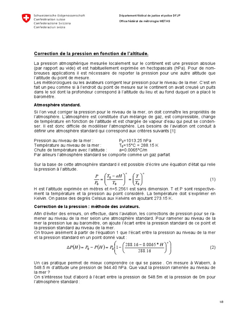 Correction De La Pression En Fonction De L Altitude Atmosphere Standard Pression Atmospherique Atmosphere De La Terre