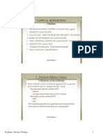 Capital Budgeting Outline: 1. Decision Making Criteria: Valuation of Investment