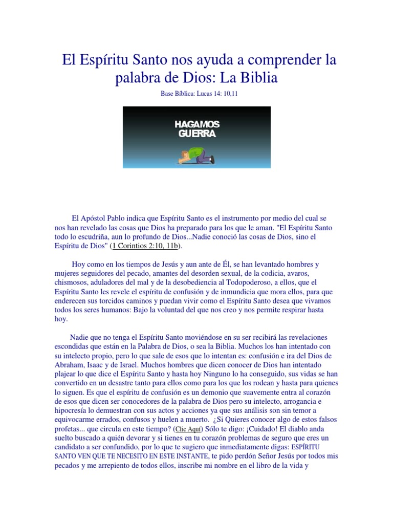 El Espíritu Santo y la Comprensión Bíblica | PDF | espíritu Santo ...