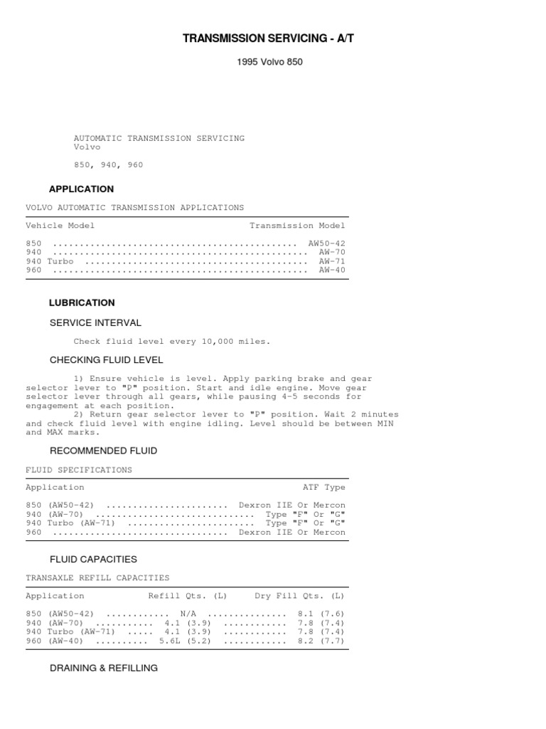 Volvo 850 Automatic Transmission Guide | PDF | Transmission (Mechanics ...