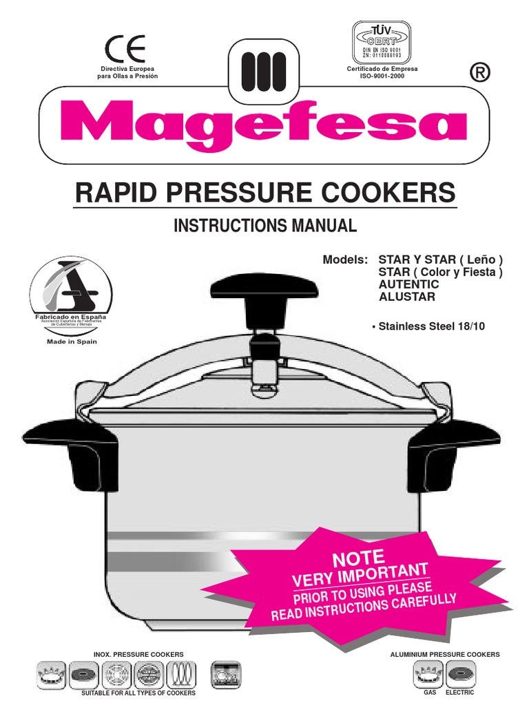 Rapid Pressure Cookers Instructions Manual PDF Pressure Cooking