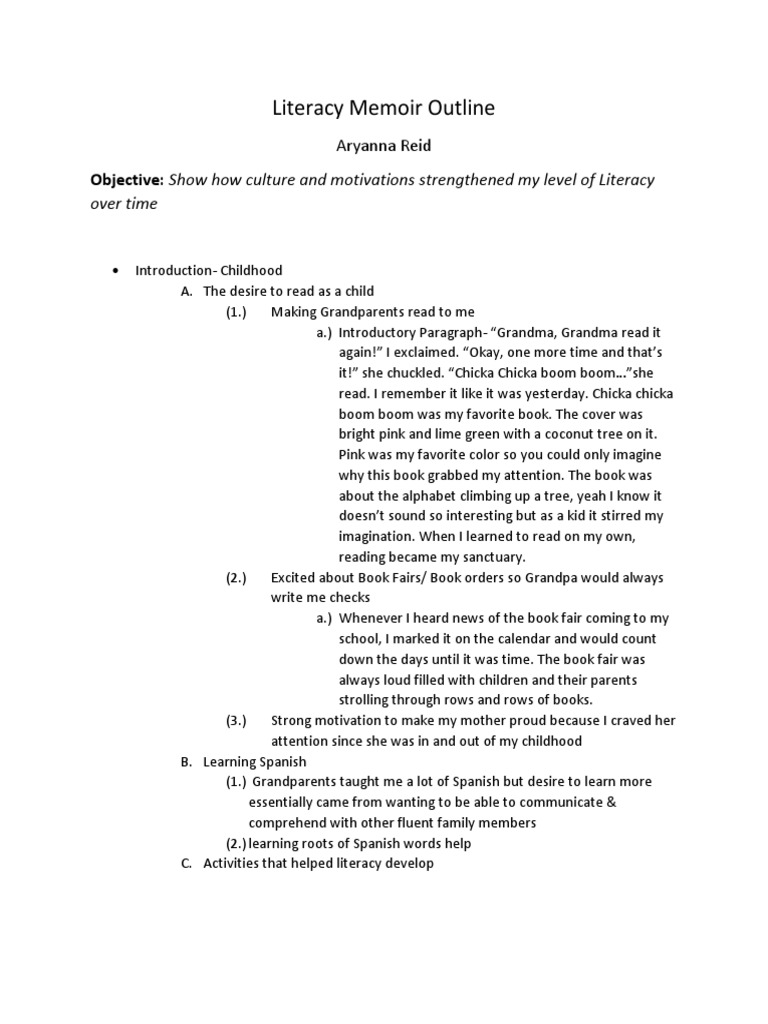 Literacy Memoir Outline Draft 20  PDF  Literacy  Motivation