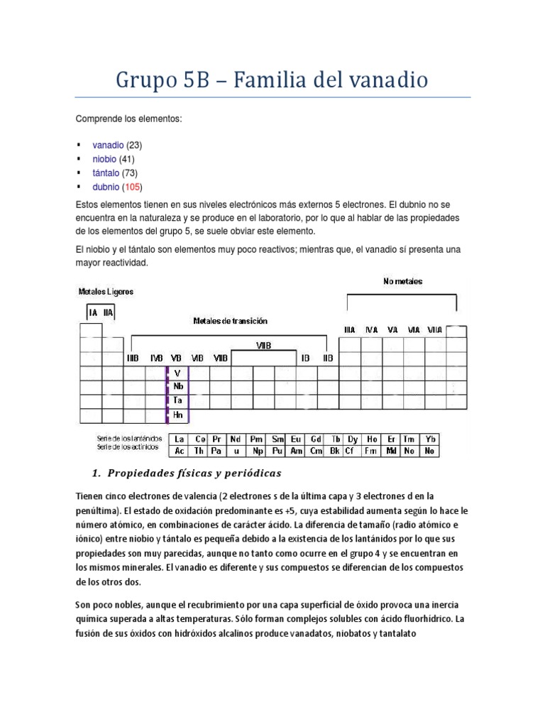 Grupo 5B | PDF | Elementos químicos | Átomos