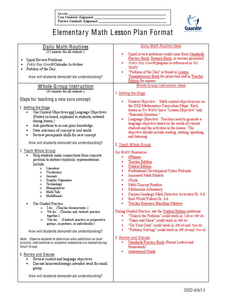 Lesson Plan Format With Go Math References | PDF | Lesson Plan ...