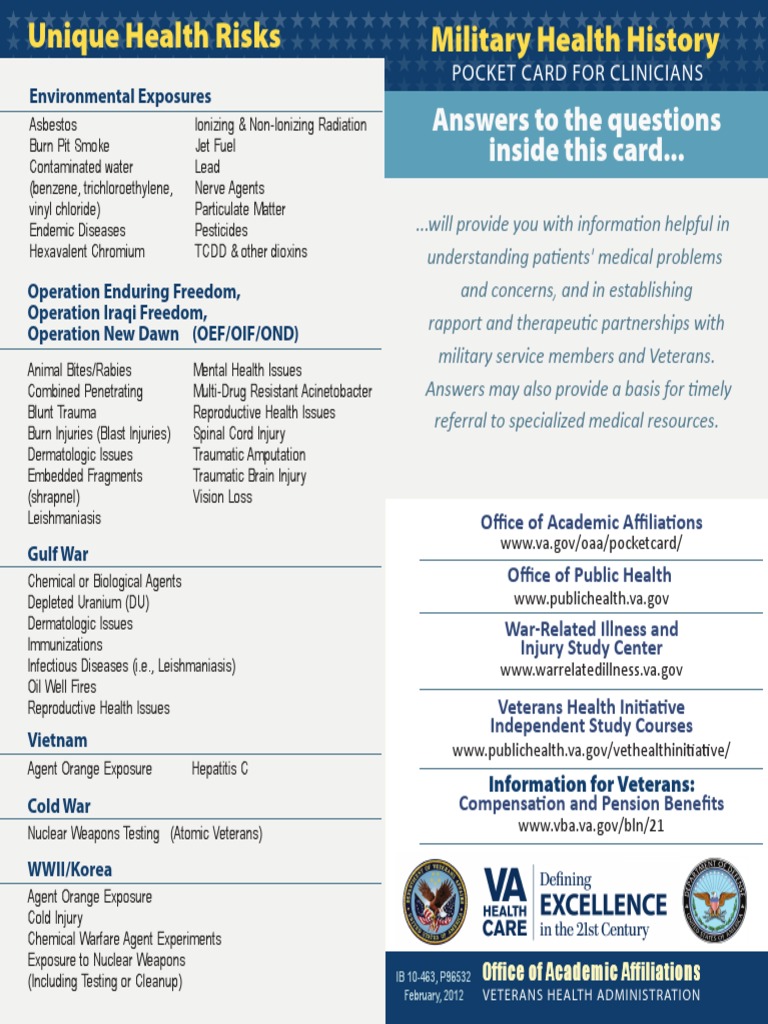 Military Health History Pocket Card | PDF | Major Trauma | Veteran