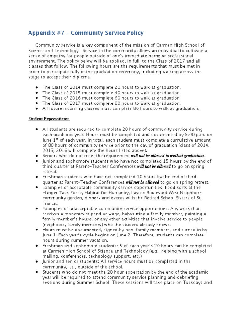 Community Service Policy for Graduation | PDF | Graduation | Academia