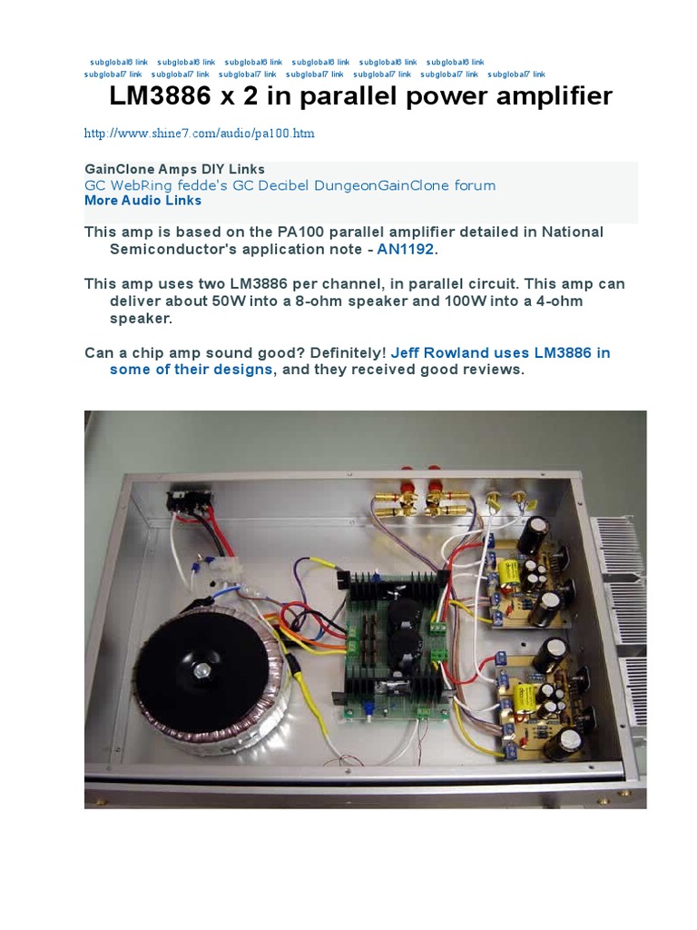 LM3886 X 2 in Parallel Power Amplifier | Download Free PDF | Electrical