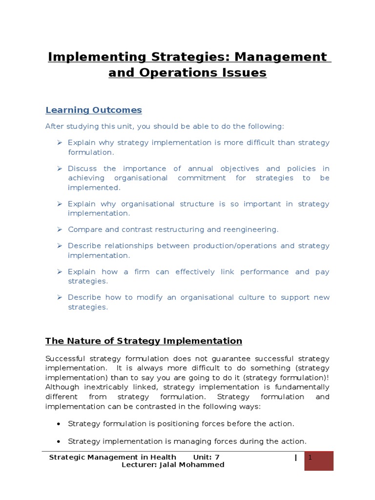 Strategy Implementation in Management | PDF | Strategic Management ...