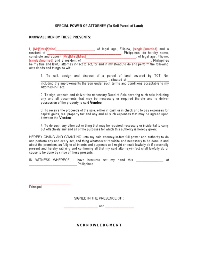 SPA To Sell Parcel of Land PDF