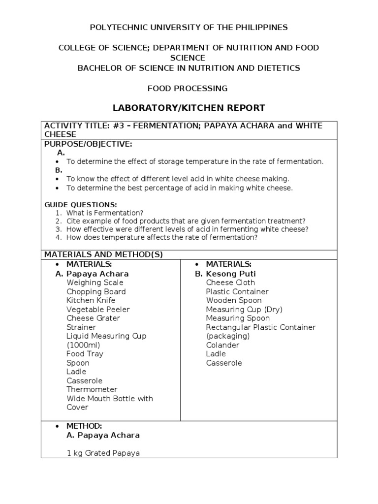 Fermentation Lab Report PDF Pickling Foods