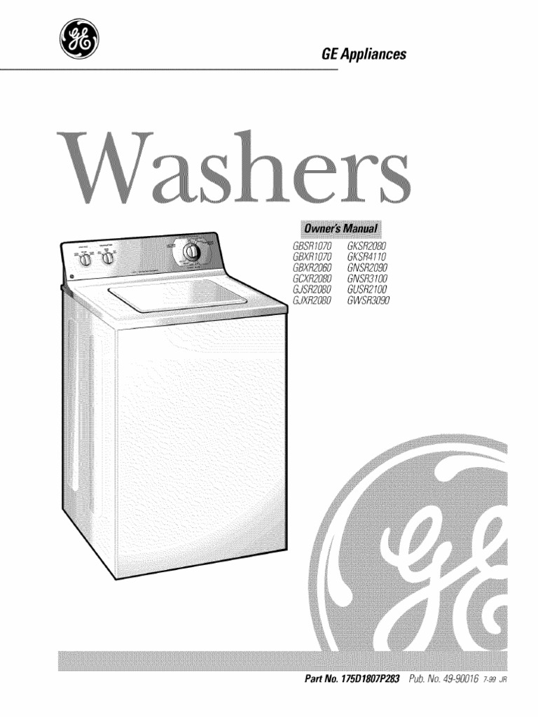 GE GCXR2080 Washer Manual PDF Washing Machine Water Heating