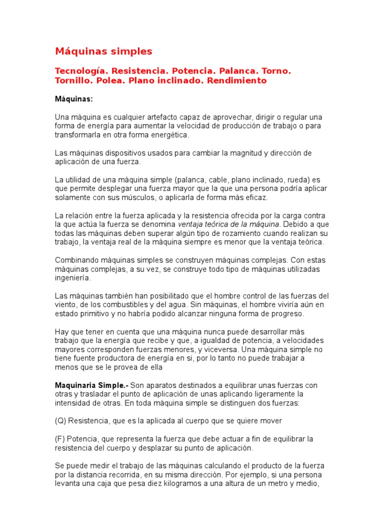 Máquinas Simples Pdf Palanca Tornillo