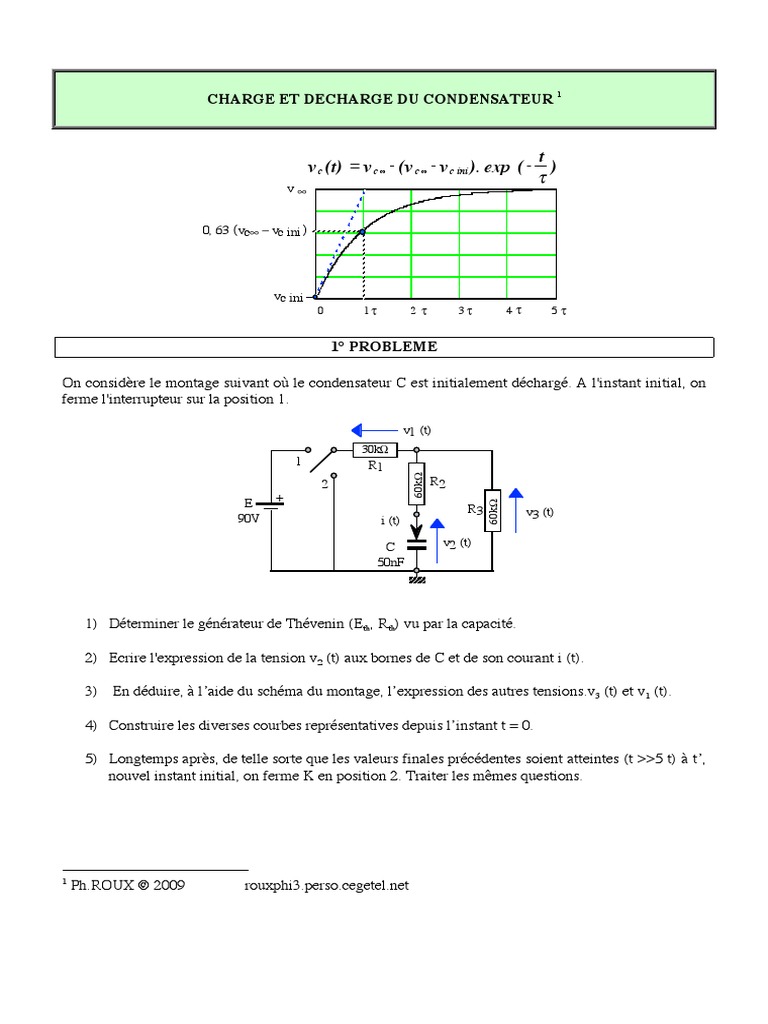 Charge et décharge d'un condensateur PDF Condensateur Tension — free download
