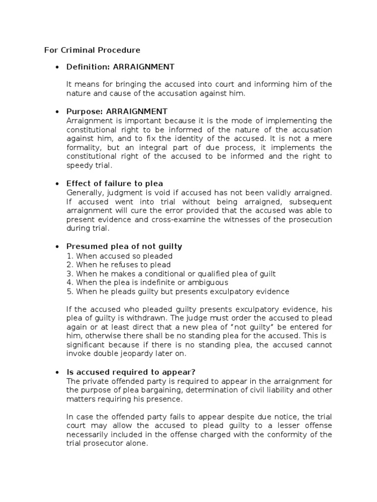 Criminal Procedure Essentials | PDF | Plea | Arraignment